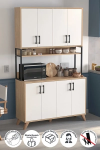 8 Kapaklı Çok Amaçlı Dolap Defne Mutfak Dolabı Erzak Dolabı Kiler Dolabı Safir Meşe Beyaz